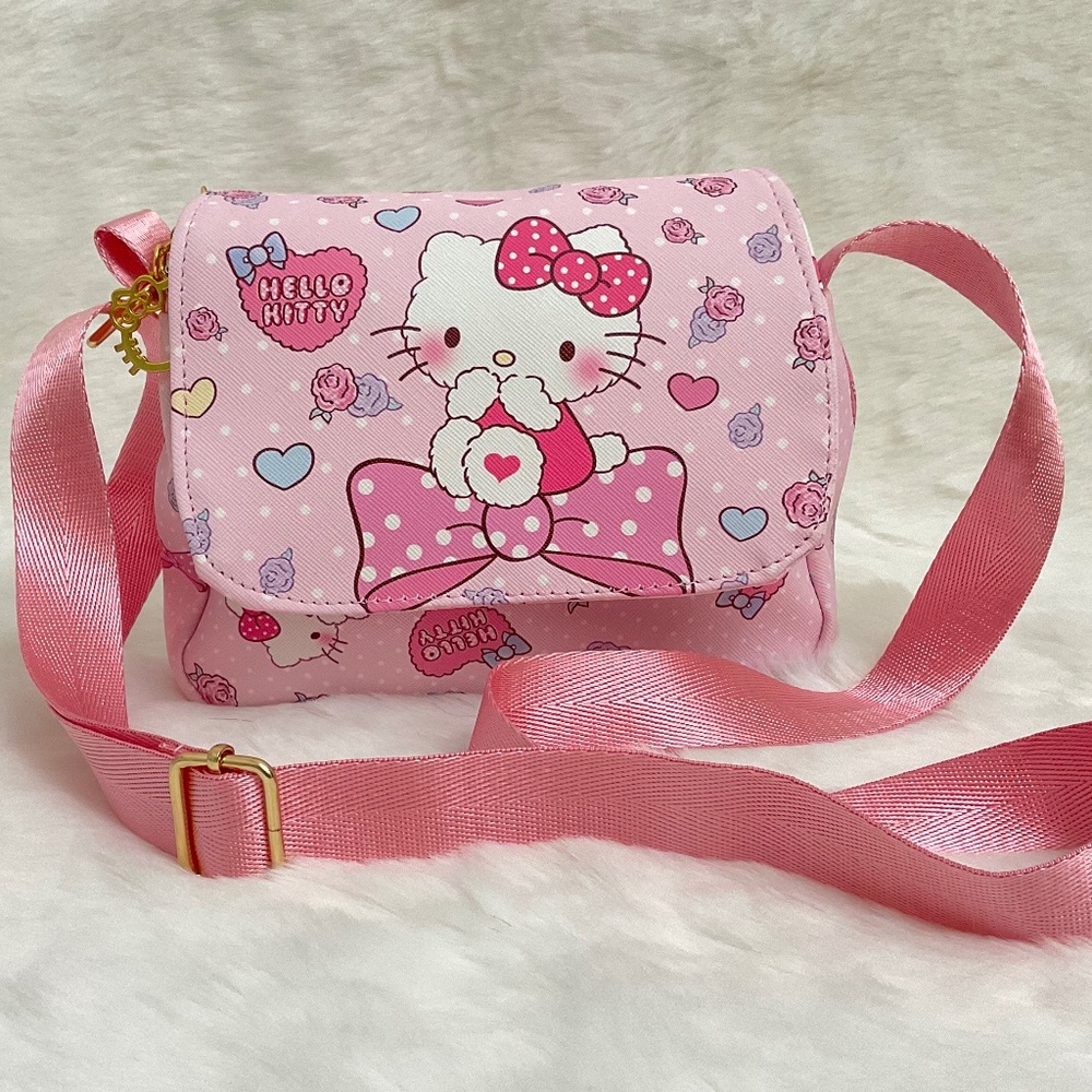 $20 Super Cute Hello Kitty with Writing Black Hand/Body Bag with Double Zipper